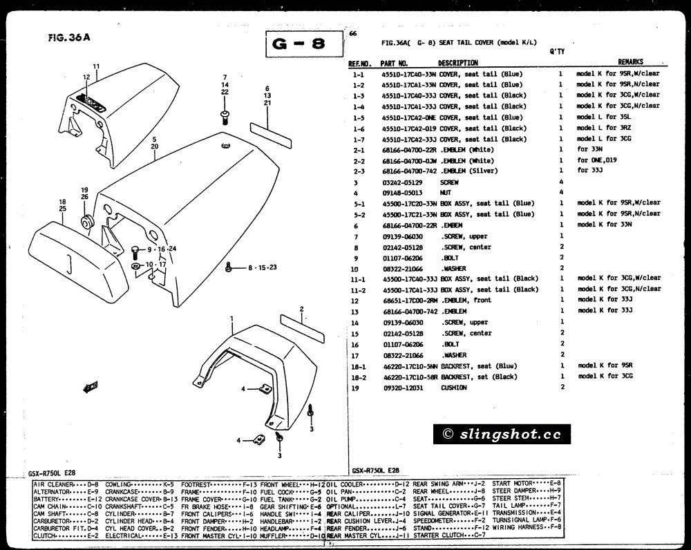 G-8 Seat Tail Cover (Model K-L)