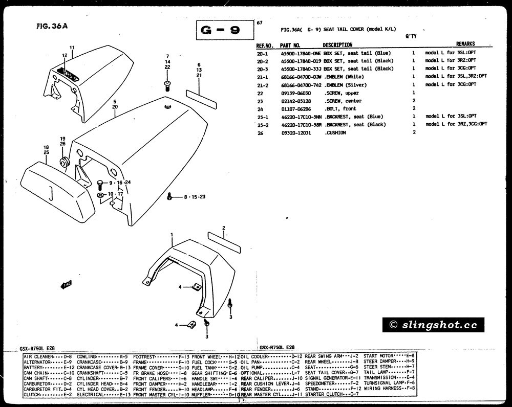 G-9 Seat Tail Cover (Model K-L)