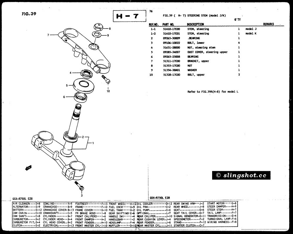 H-7 Steering Stem (Model J-K)