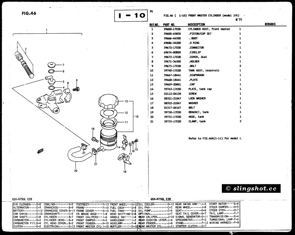 I-10 Front Master Cylinder (Model J-K)