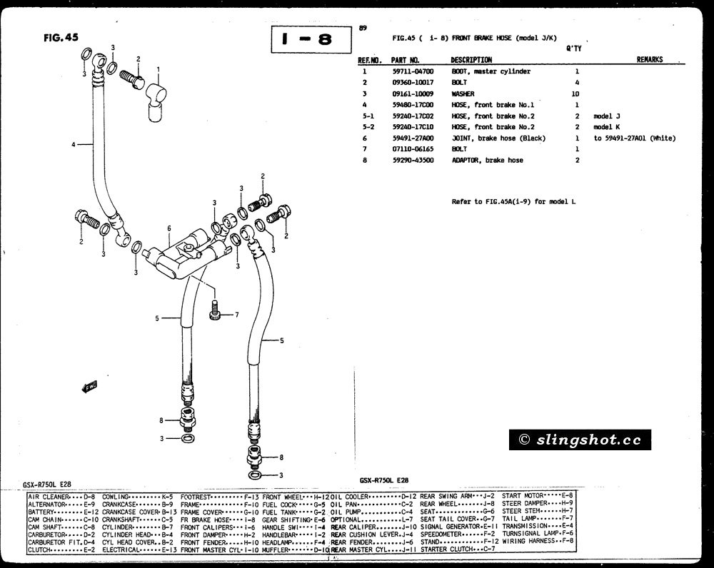 I-8 Front Brake Hose (Model J-K)
