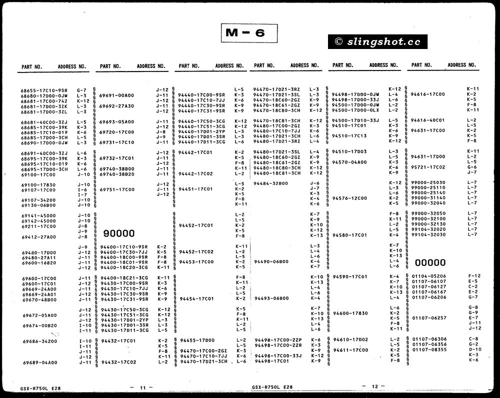 M-6 Parts Number Index